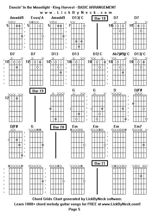 Chord Grids Chart of chord melody fingerstyle guitar song-Dancin' In the Moonlight - King Harvest - BASIC ARRANGEMENT,generated by LickByNeck software.